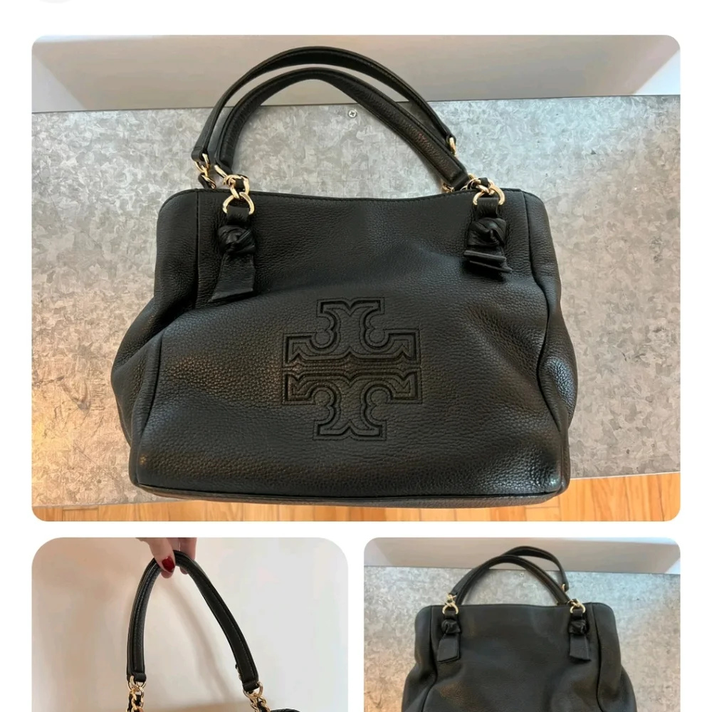 Tory Burch Harper Black Pebbled Leather Satchel Purse Bag EUC. - Picture 7 of 8